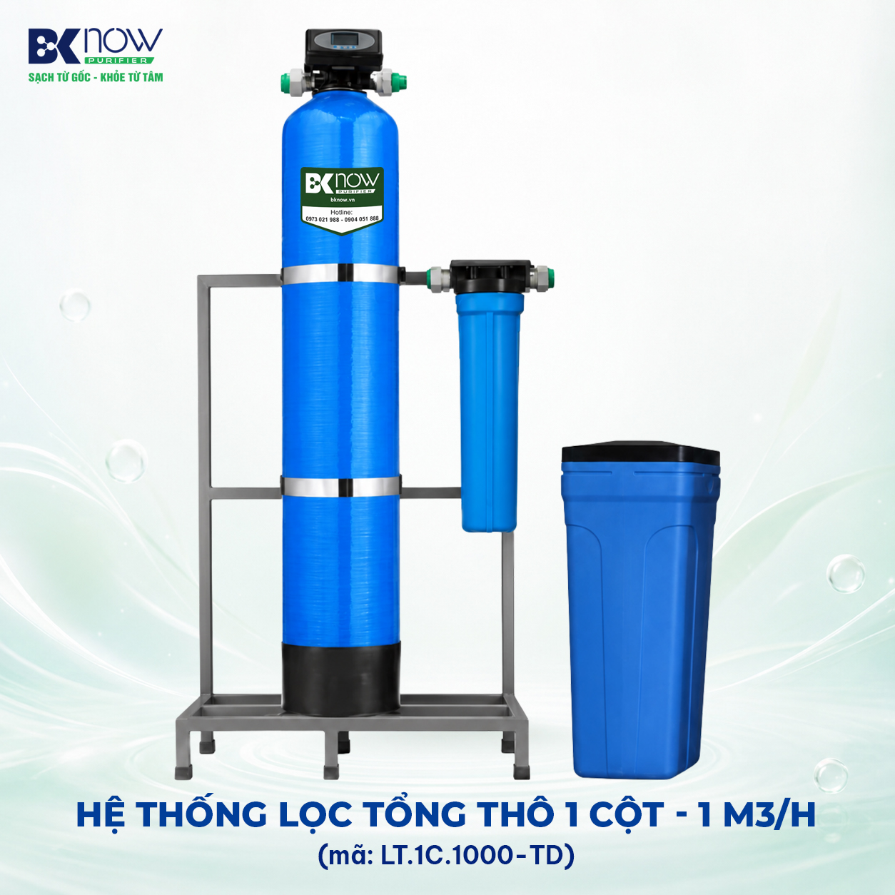 Hệ thống lọc nước máy đầu nguồn 1000 lít/giờ - van tự động - 1 cột composite