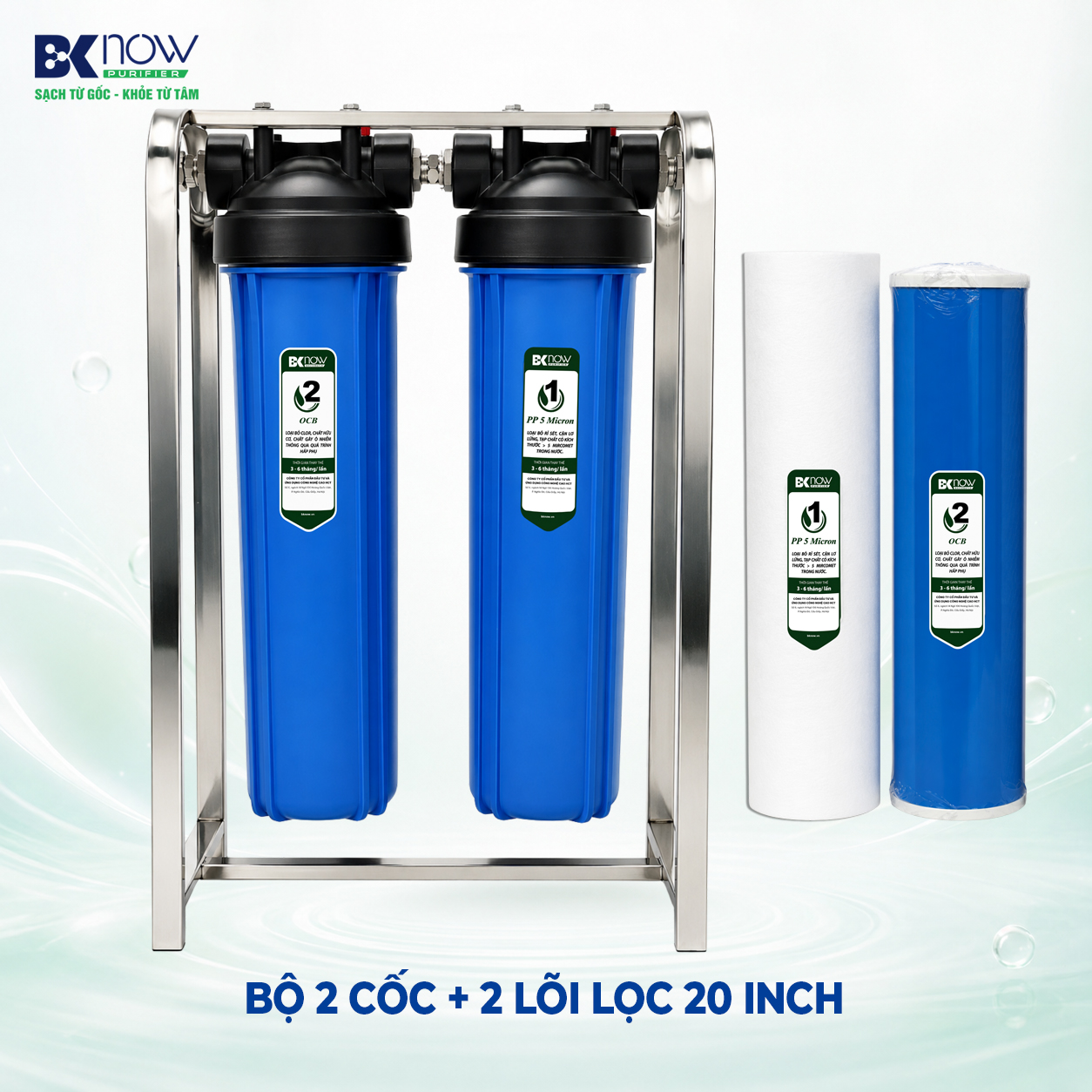 Bộ cốc lọc nước đầu nguồn 20 inch (2 cốc + 2 lõi)