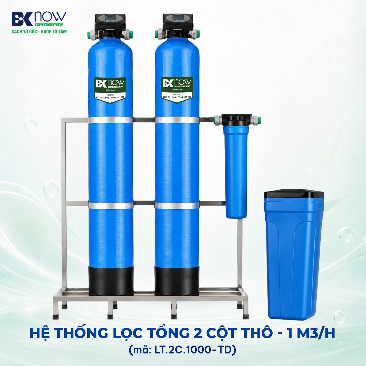 Hệ thống lọc nước tổng gia đình 1000 lít/giờ - Van tự động - 2 cột thô composite