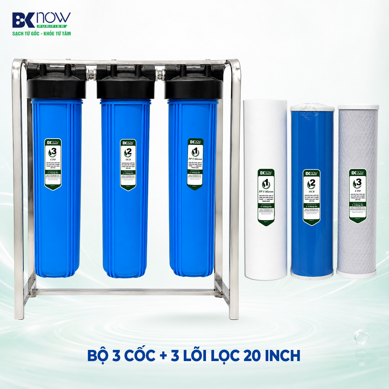 Bộ lọc thô đầu nguồn 20 inch (3 cốc + 3 lõi)