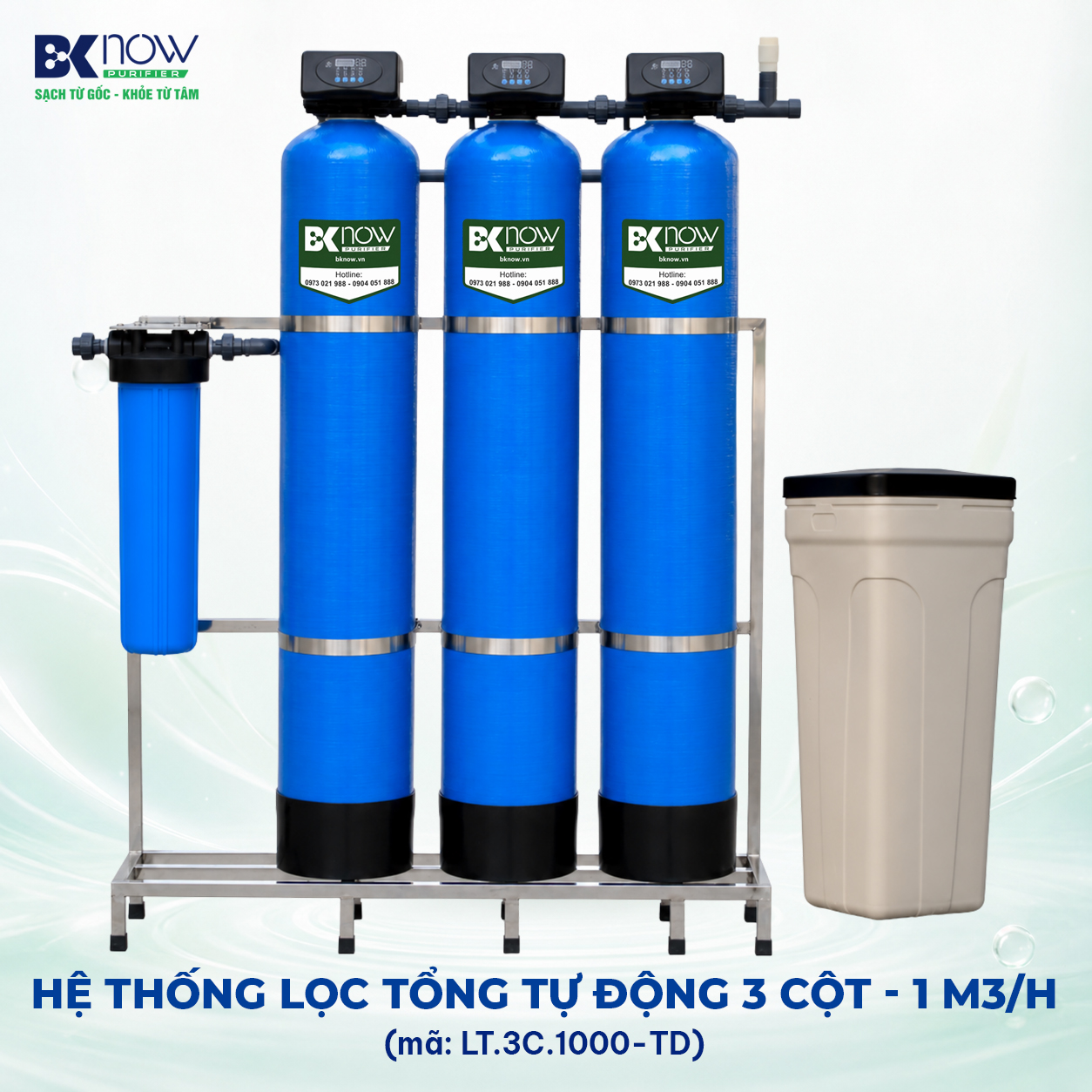 Hệ thống lọc tổng chung cư 1000 lít/giờ - Van tự động - 3 cột composite (2 cột thô và 1 cột làm mềm)