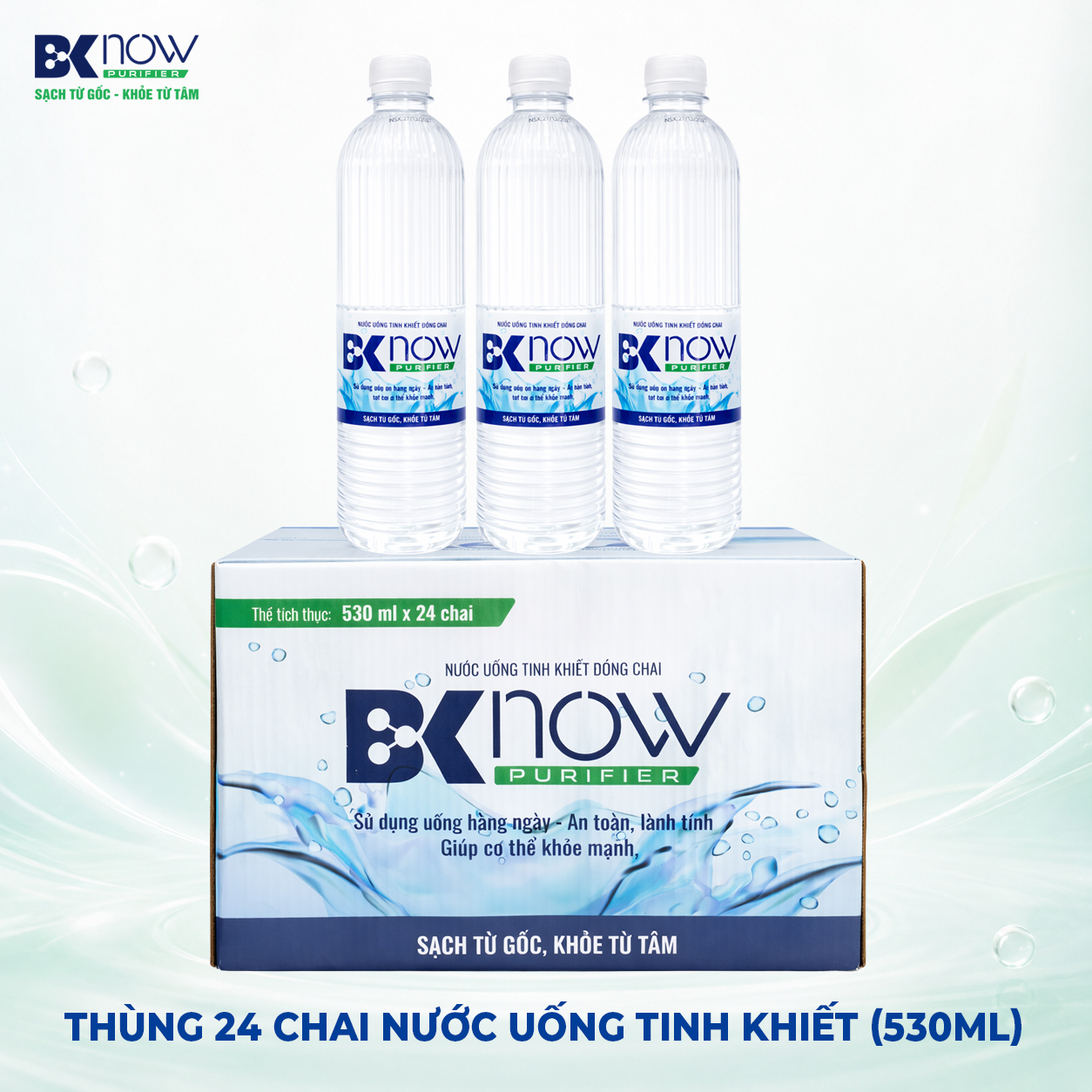 Thùng 24 chai nước uống tinh khiết BKNOW loại 530ml